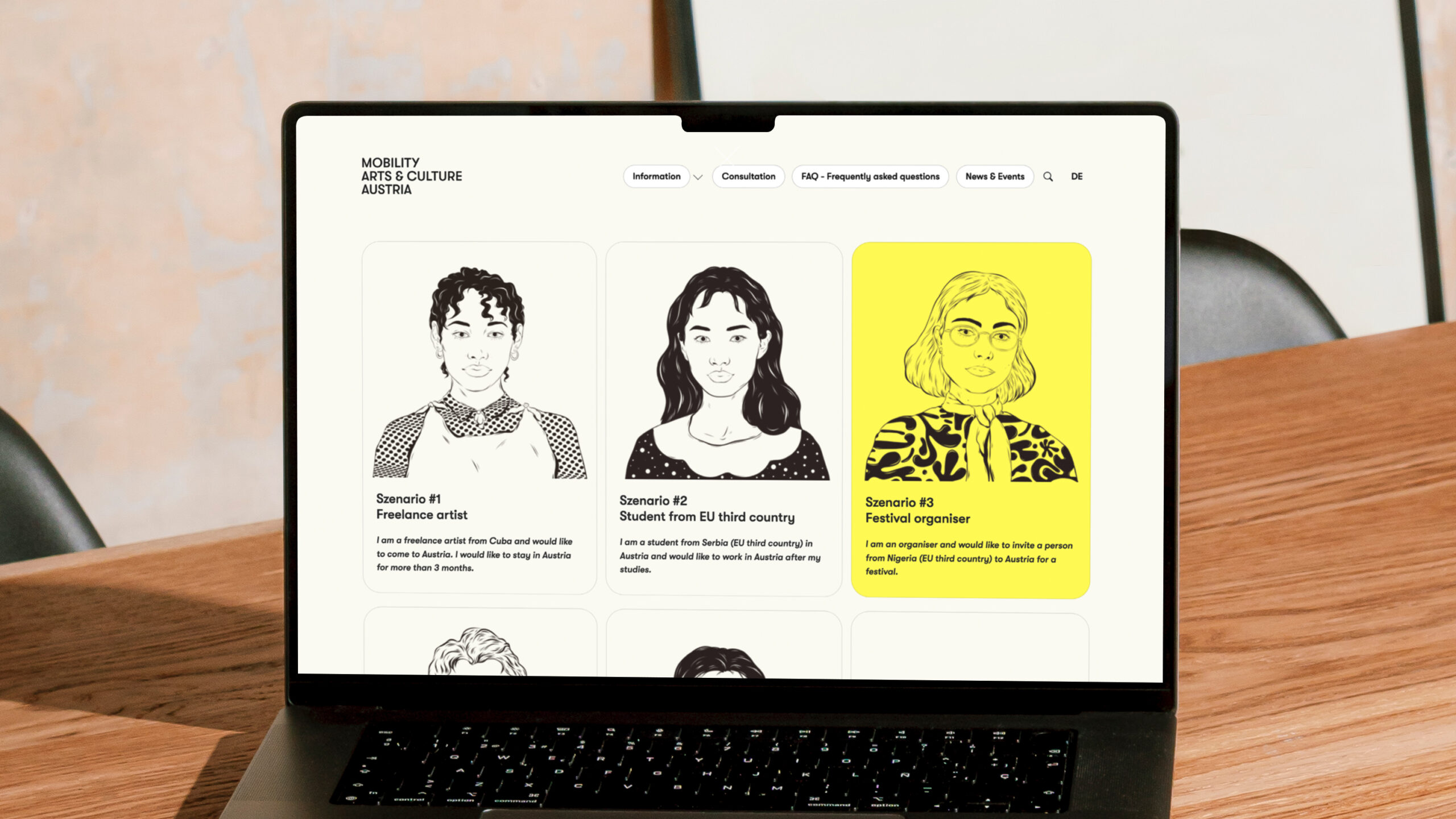 Startseite der Plattform "Mobility Arts & Culture Austria" für reisende Künstler:innen und Kulturschaffende