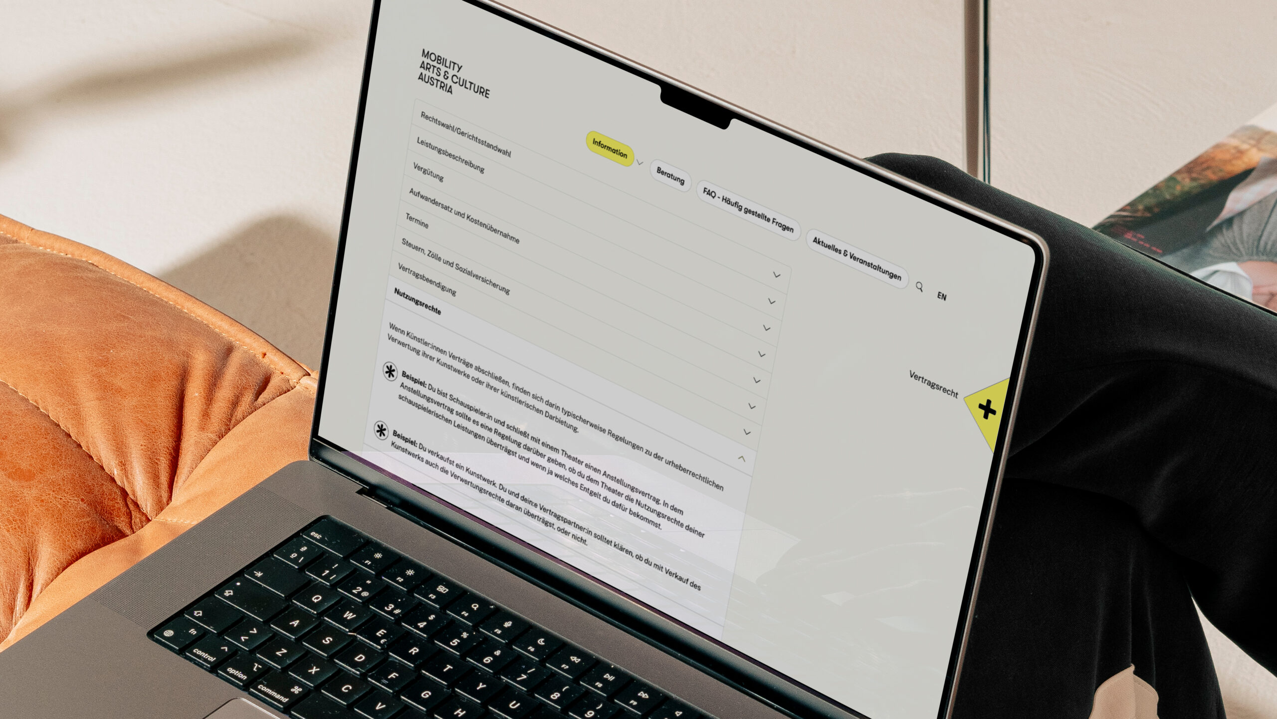 Unterseite der Plattform "Mobility Arts & Culture Austria" für reisende Künstler:innen und Kulturschaffende